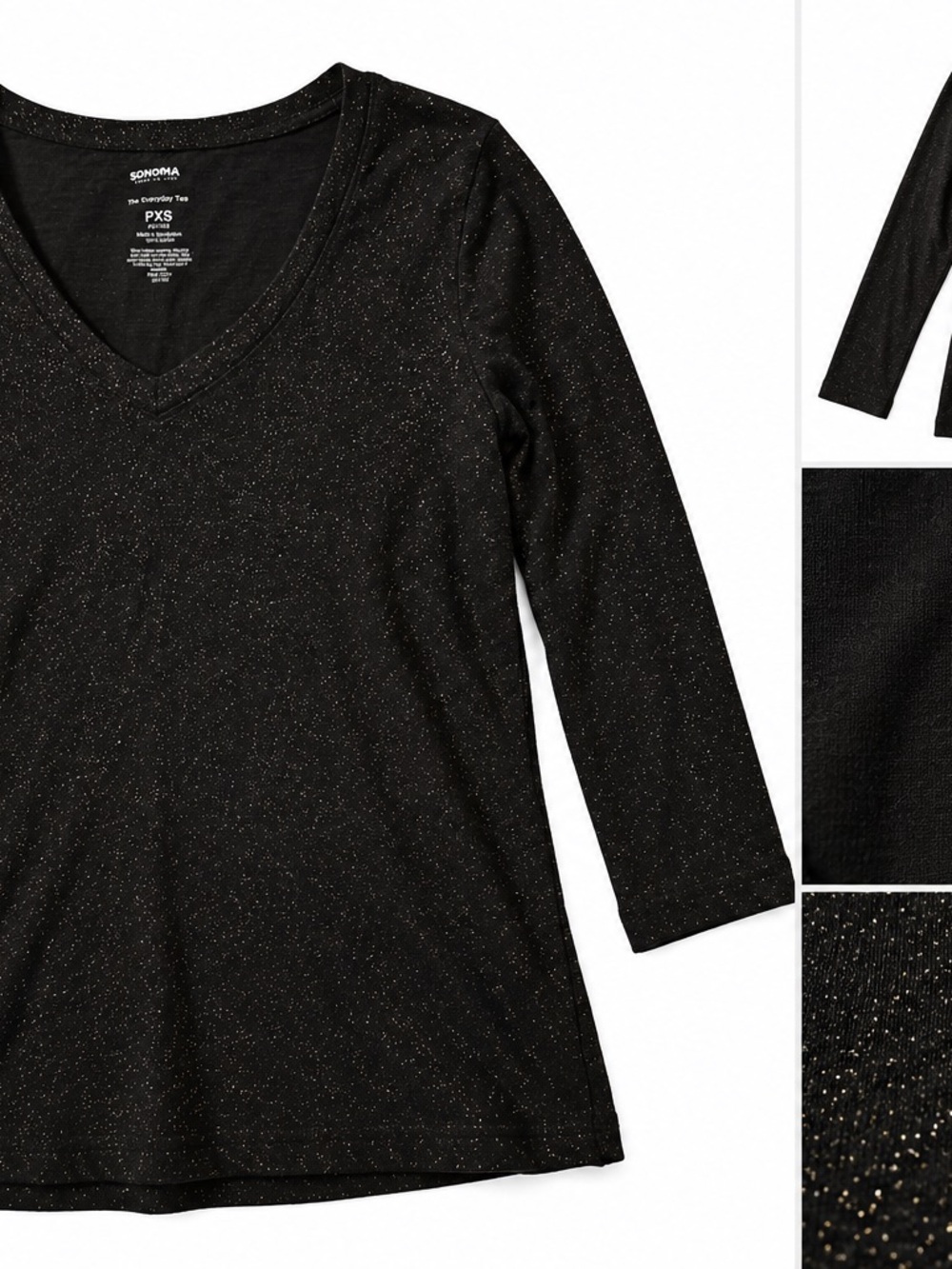 SONOMA Sparkle Black V-Neck Long Sleeve Top
